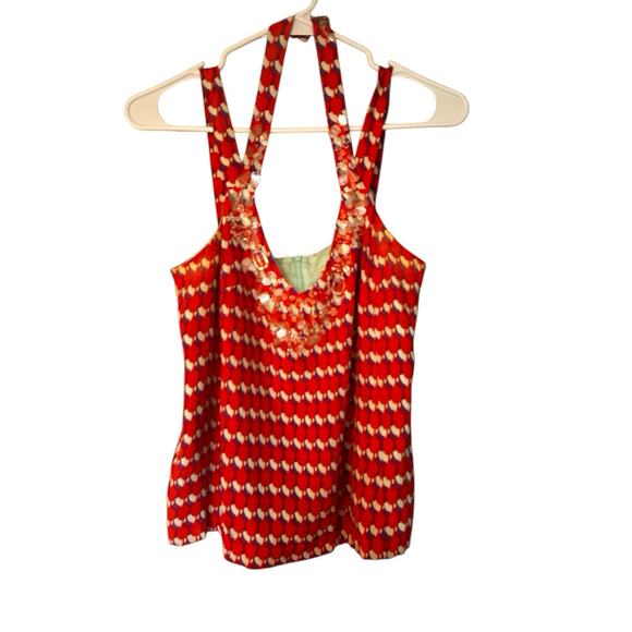 Nanette Lepore Womens 100% Silk Lined Pinkish Orange Beaded Halter Tank Top Sz.4 - Picture 2 of 11